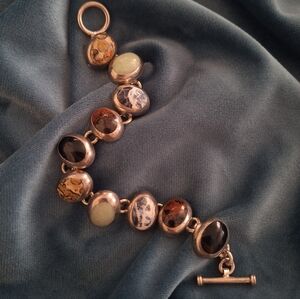 Taxco Mexico 925 Sterling Multi-Stone Link Bracelet Toggle – 41.3g TI-52 MEXICO